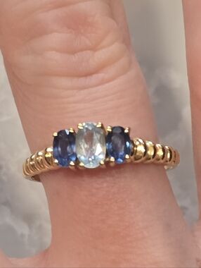 14K Yellow Gold Saphire And Topaz Ring Signed